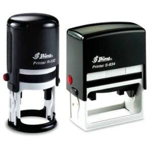 “Self-inking rubber stamp with custom text and logo printing for office and corporate use”